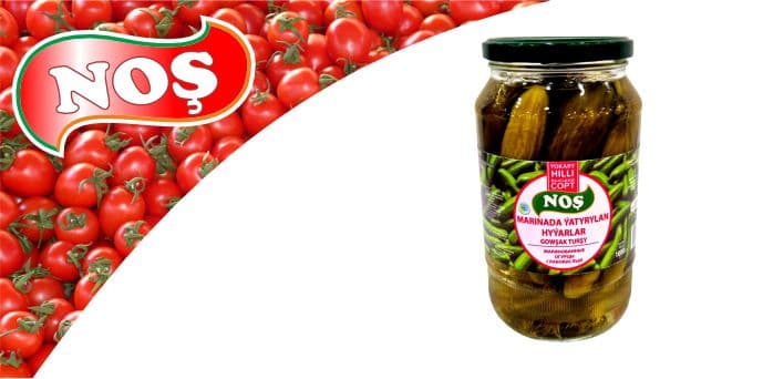 High-quality pickled bitter cucumbers weakly acidic 'Nosh' 1000 gr TDS 1633-73