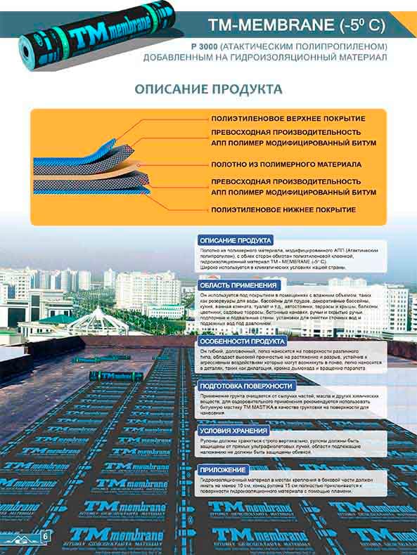 waterproofing material on a bitumen basis, brand "ORKO MEMBRANE" C3000 (fiberglass)