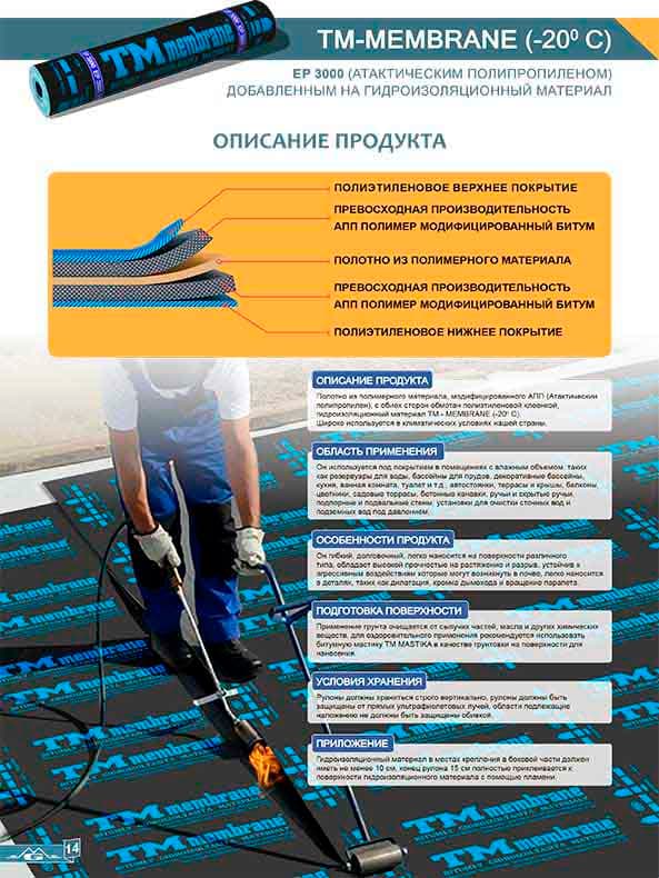 гидроизоляционный материал на битумной основе, марка "TM MEMBRANE" PK4000 (полиэстер)