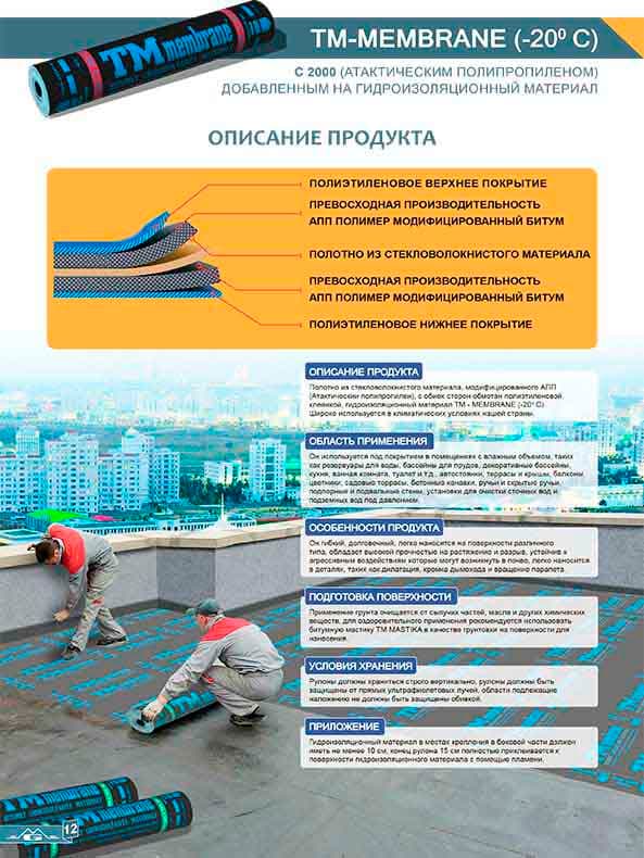 гидроизоляционный материал на битумной основе, марка "TM MEMBRANE" P2500 (полиэстер)
